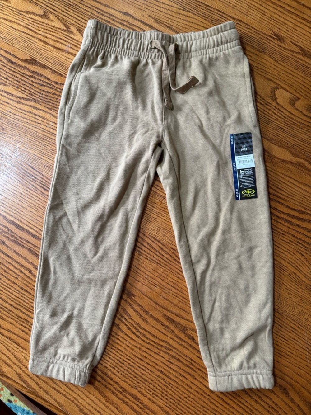 XS 4/5 toddler boys neutral beige Dune Khaki Drawstring Jogger sweat Pants - new